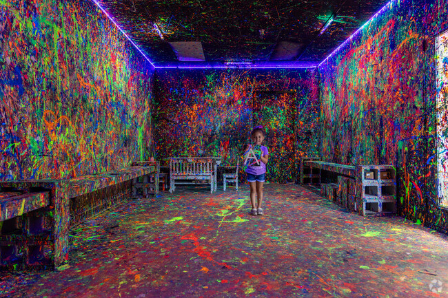 The splatter room at This n' That Creative Studio allows kids to make a mess and art at once.