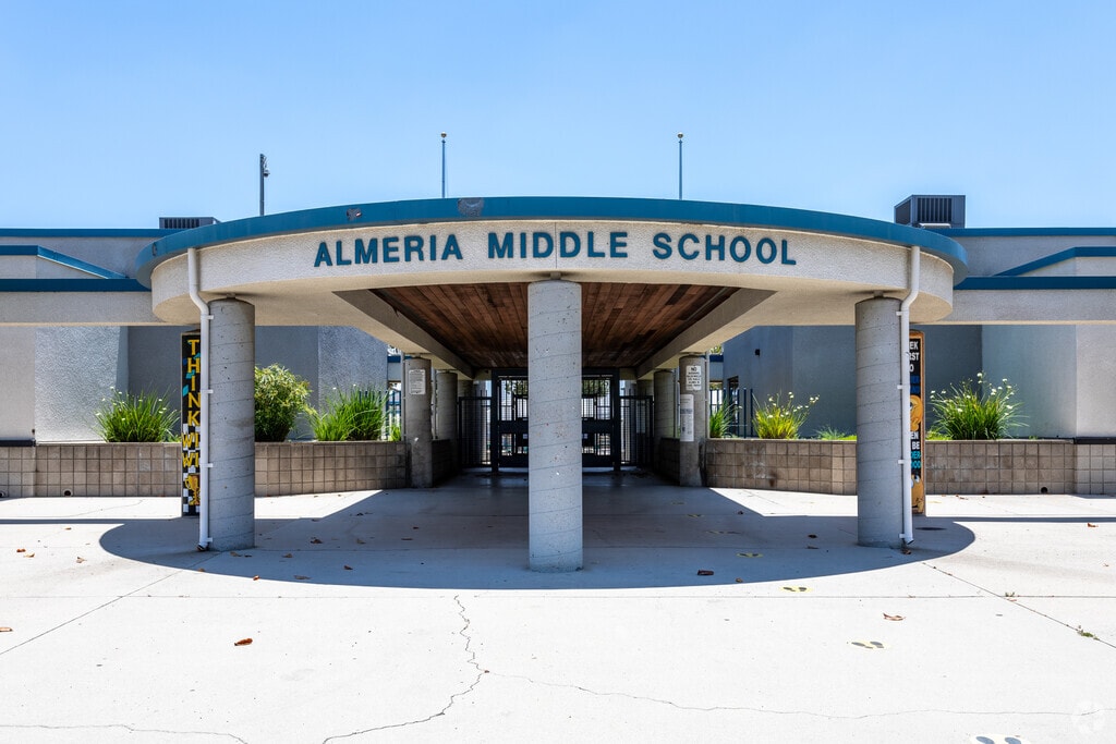 Enter Almeria Middle School through its welcoming entrance.