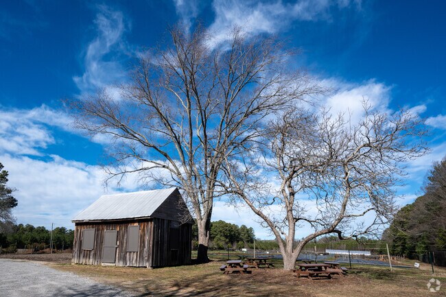 Old barns sit in fields in the Carpenter community.