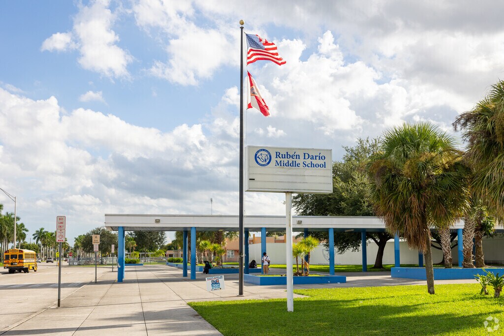 Ruben Dario Middle School signage welcomes students in Miami, FL.