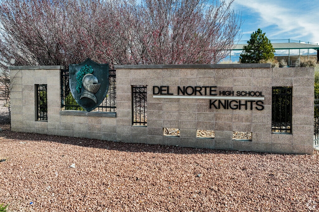 Del Norte High School sign facing the intersection of San Mateo and Montgomery.