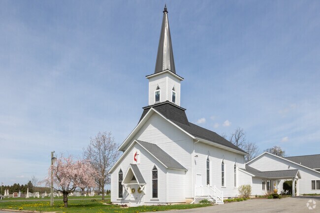 Several classic rural churches dot the rolling farmland landscape of Bowne Township.