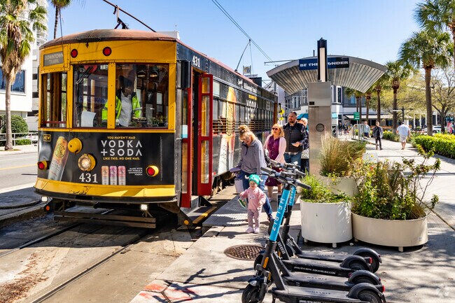 The Trolley is a very poplular way to get around in the Channelside district.