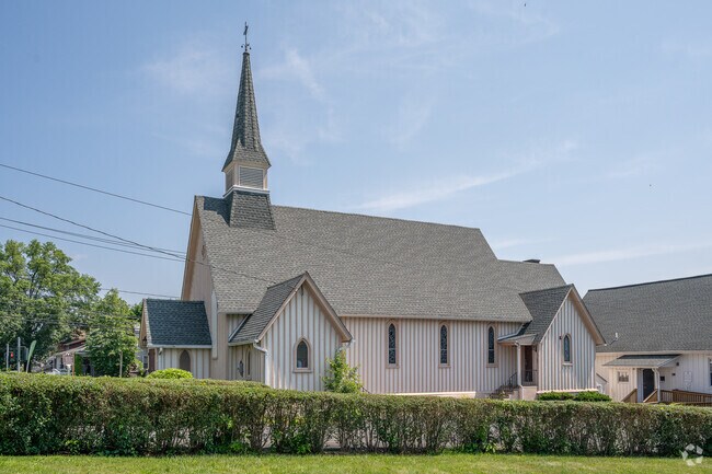 The historical St. Paul's Episcopal Church, built in 1872 in the Gothic Revival style, is one of several churches serving the community in Hillcrest.