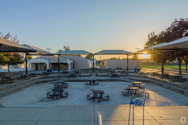 A outdoor seating area is great for students to enjoy their lunch.