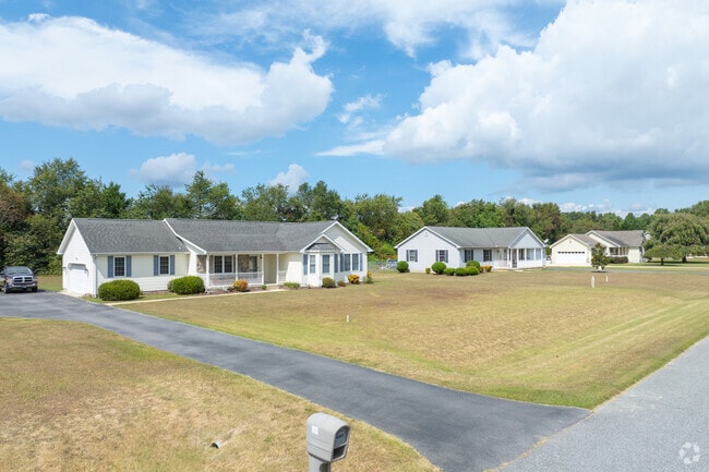 Ranch-style homes line a residential street in Harrington.