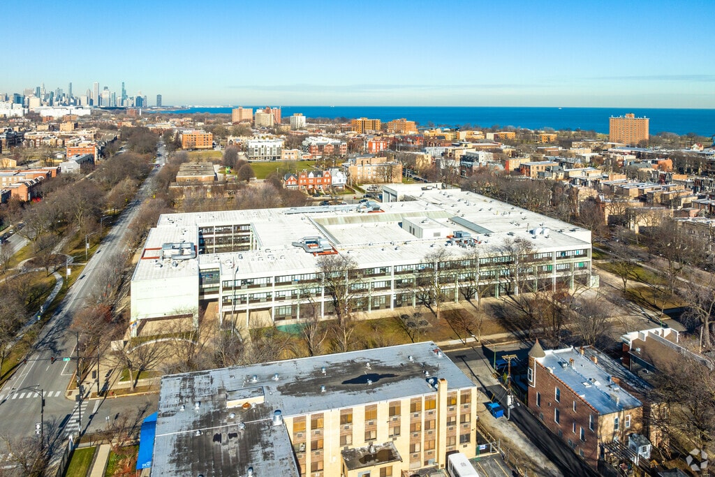 Dr. Martin Luther King Jr. College Preparatory High School is located in a three story building.