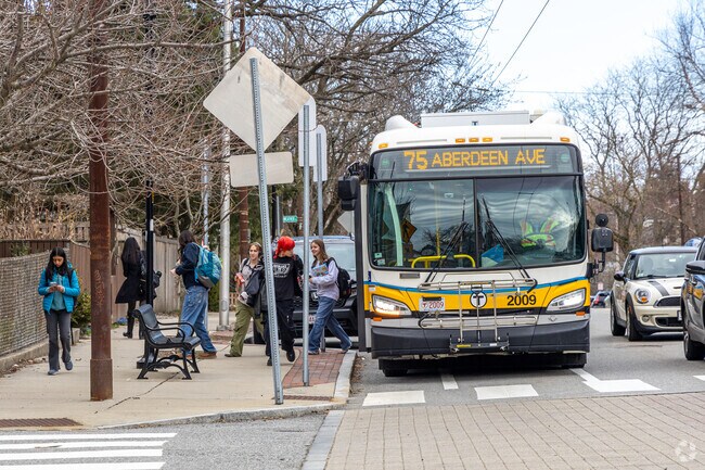 The MBTA provides bus service to the West Cambridge area which connects to the subway.