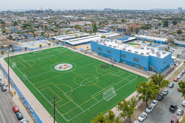 King-Chavez Primary Academy sports soccer field for friendly competition.
