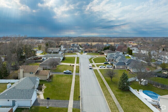 Aerial View of Large Two Story Homes at the End of a Court and Open Spaces Beyond, Merrillville, IN