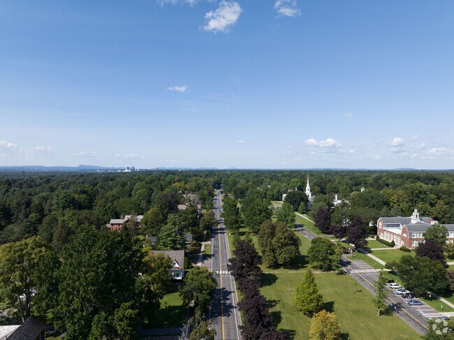 An aerial view of the historic section of Longmeadow.
