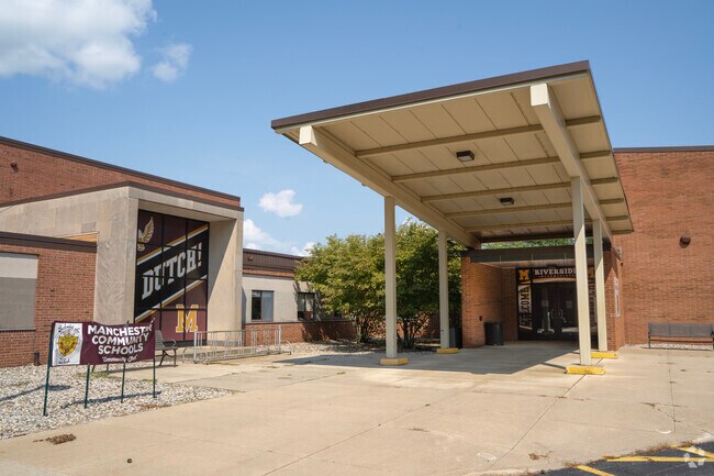 Riverside Intermediate School near Freedom Township features a covered entrance.