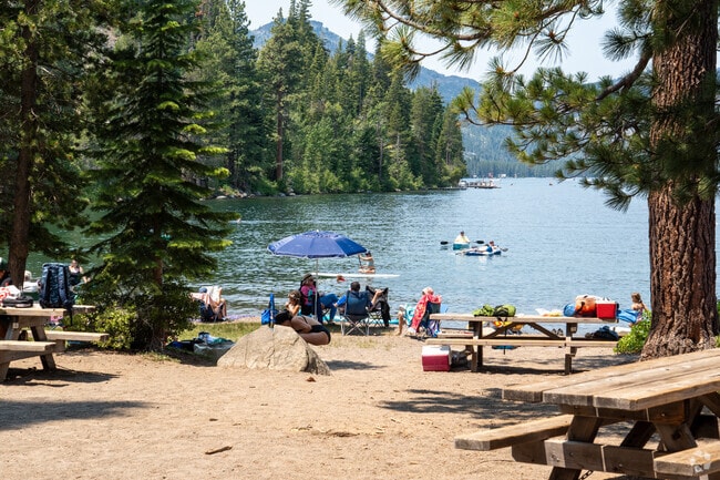 Donner Lake beaches offer swimming and picnicking near Joerger Ranch.