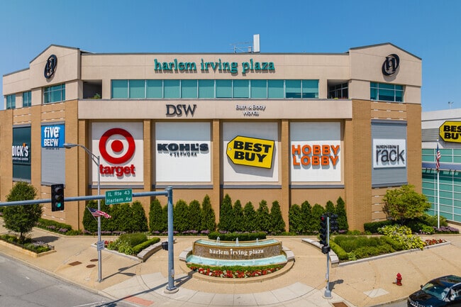 Harlem Irving Plaza, located just north of Irving Woods, has over a hundred stores and eateries.