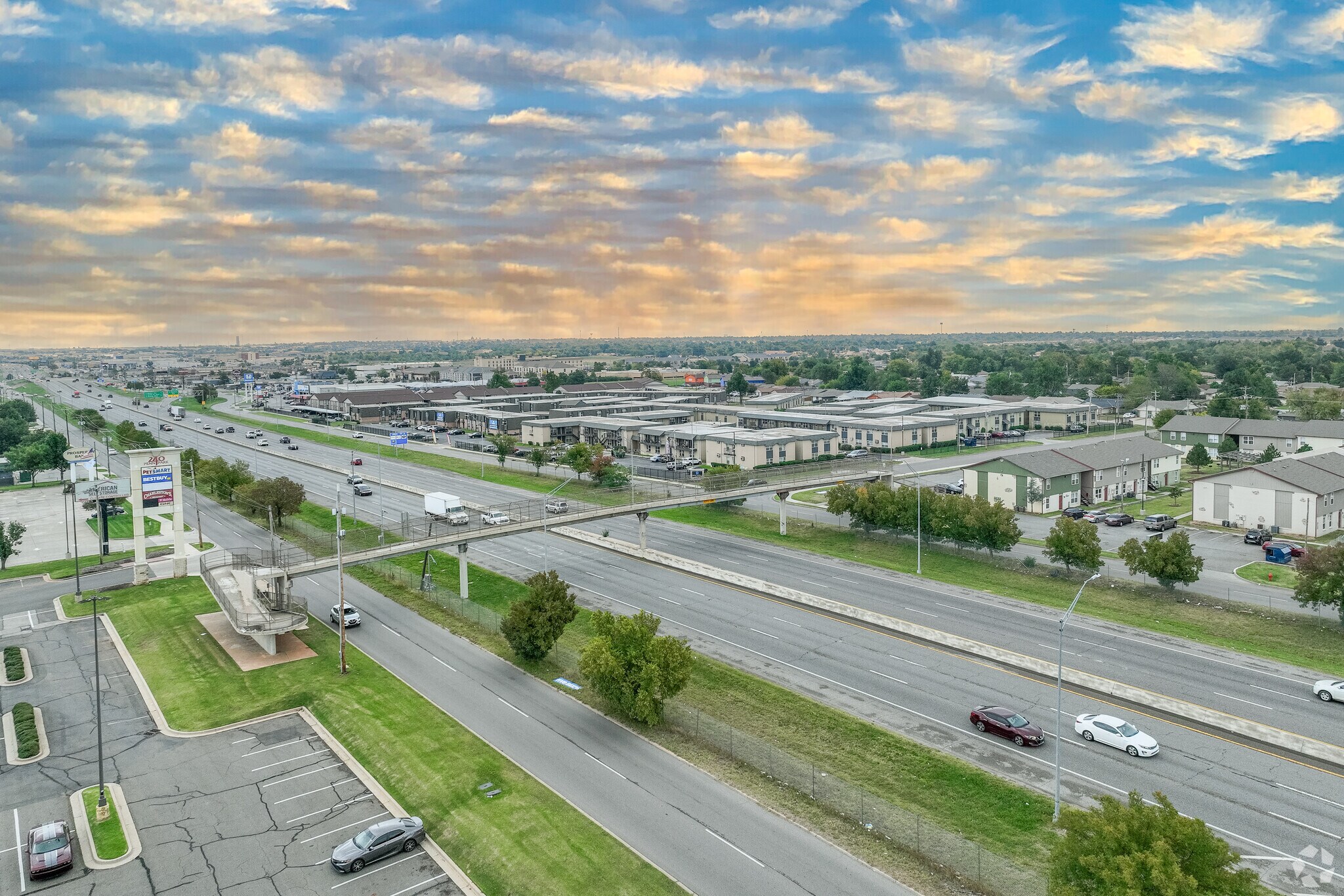 Overpass bridge shows easy access for shopping and errands in Mustang Creek Neighborhood.