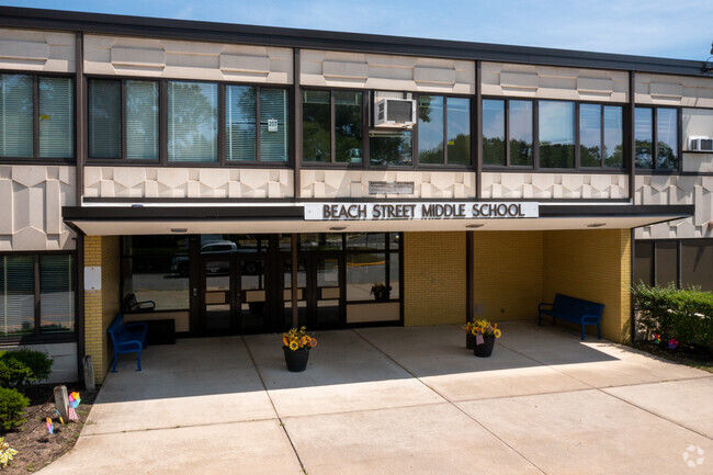 The main entrance to Beach Street Middle School in West Islip.