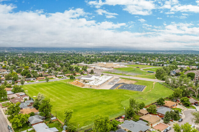 Aerial view showing the campus at Metropolitan Arts Academy in Westminster, Colorado.