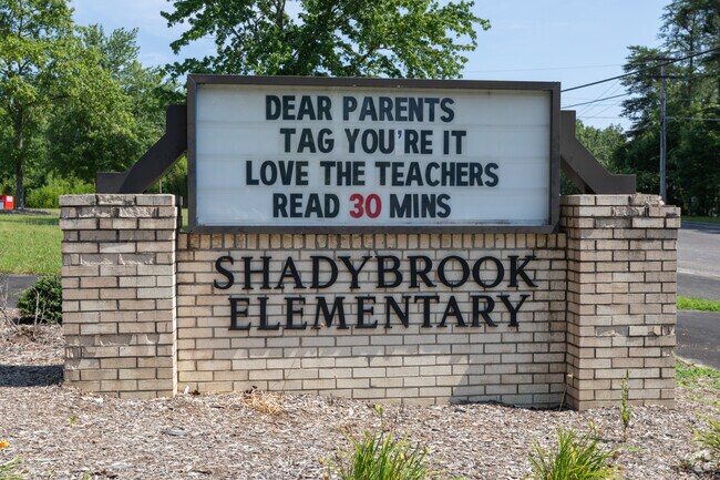 The plaque at the entrance of the Shadybrook Elementary School