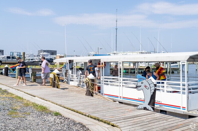 Visitors and local catch a popular dolphin tour from the docks at Wanchese harbor.