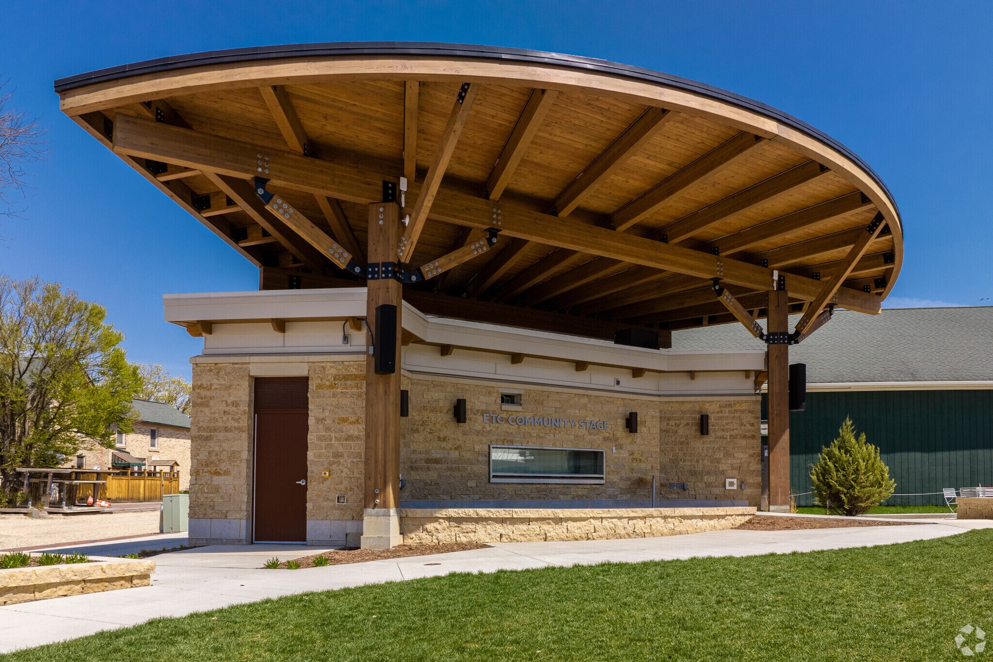 The performance stage at Stone Horse Green Park in Downtown Middleton.