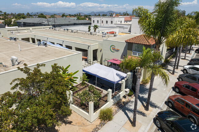 secondary building attached to main academy also showing some palm trees.