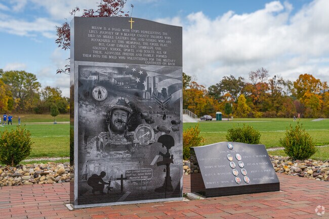 A memorial honors members who have served the country in Veterans Park in Chippewa Township.