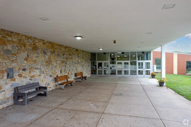 Entrance to Klinger Middle School is covered.