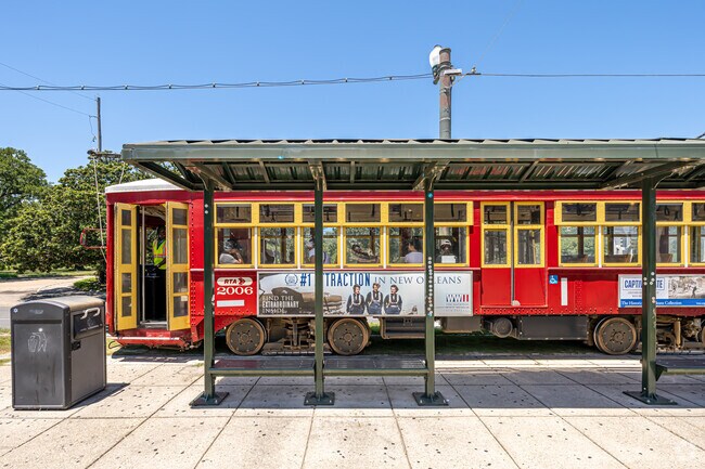 The iconic New Orleans streetcar operates near the Fairgrounds.