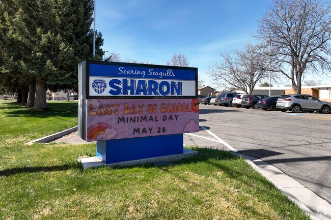 An electronic sign keeps the community up to date at Sharon Elementary School in Orchard South.