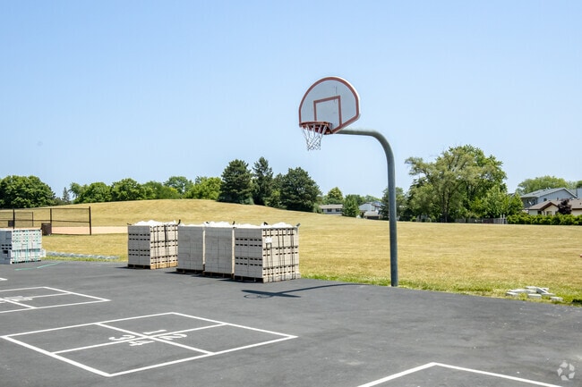 Basketball hoop belonging to Admiral Byrd Elementary School.