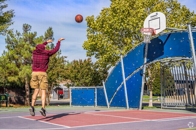 Join a basketball game at Strawberry Manor Park.