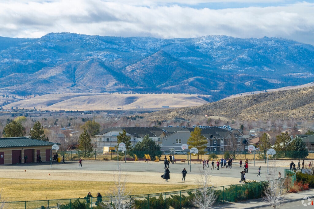 The playground at Cold Springs Middle School has an amazing backdrop of Peavine Peak in Reno.