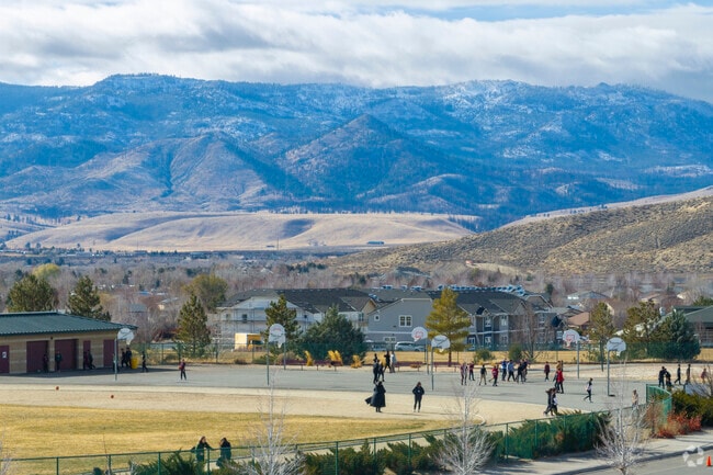 The playground at Cold Springs Middle School has an amazing backdrop of Peavine Peak in Reno.