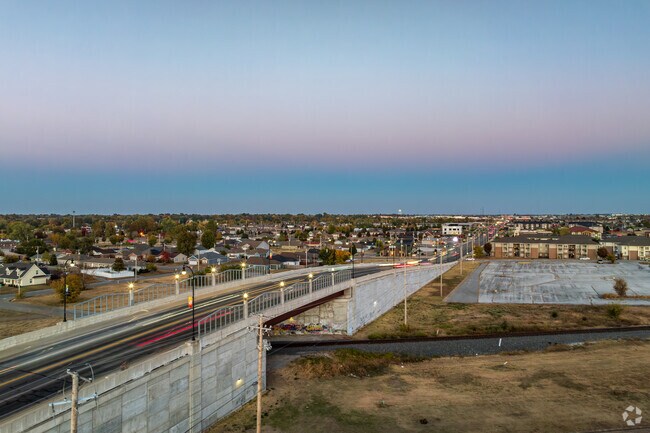 The 20th Street overpass lights up the night in Parr Hill Park.