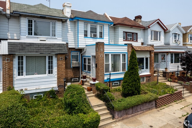 Two-story brick row homes are common home styles within the Overbrook neighborhood.