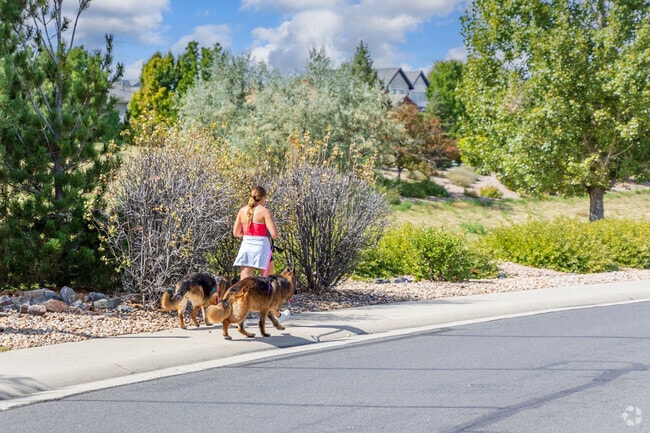 Dog-friendly walking paths wind through Huntington Trails neighborhood.