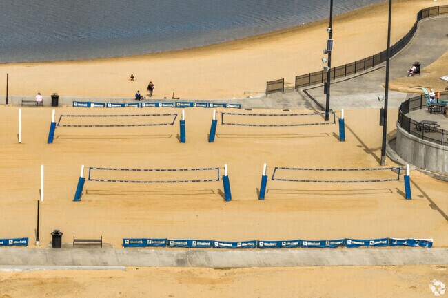 You can swim on the beach and play volleyball at Little Elm Beach Park near Lakewood Village.