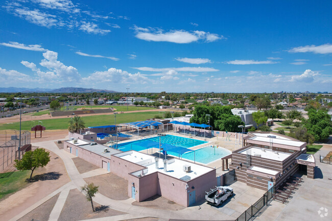 Rhodes Junior High in Mesa is connected to the Rhodes Aquatic Complex.