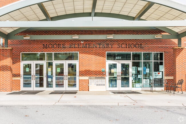 The entrance of Moore Elementary is welcoming and inviting.