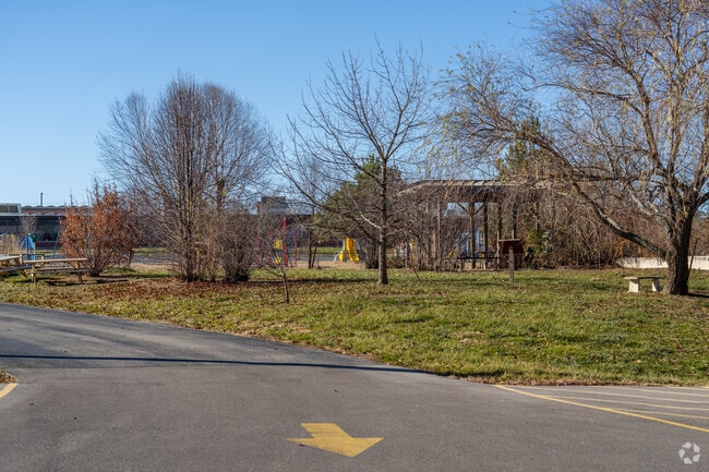 The rear entrance and exit for Heritage Intermediate School wraps around the outdoor classroom.