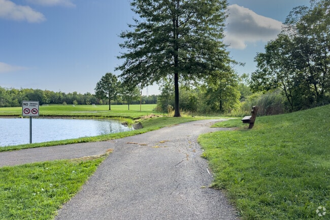 Copley Community Park’s lake is a serene spot for rest and reflection.