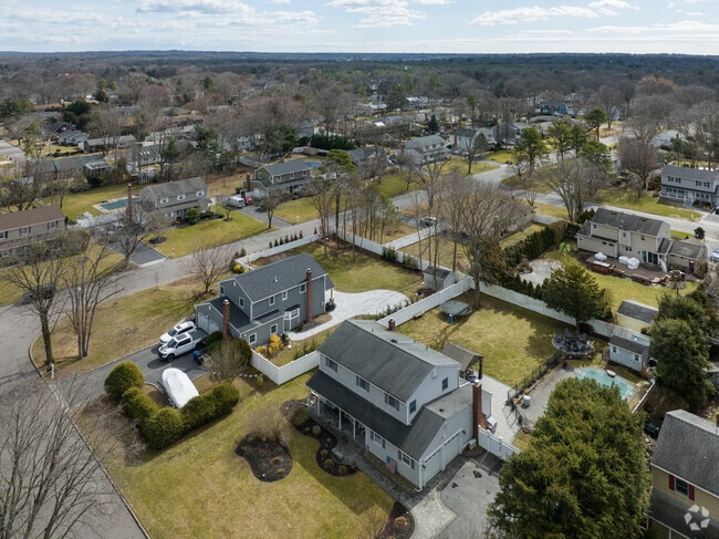 An aerial view shows a neighborhood in Nesconset, New York.