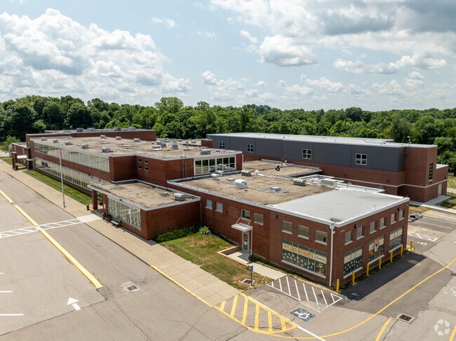 An aerial view of Ryland Heights Elementary School showing the layout of their campus.
