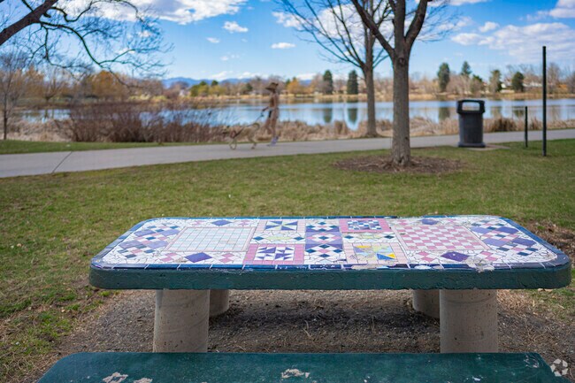 The Mosaic tables in Athmar Park, Denver, CO are ready for chess and checkers.