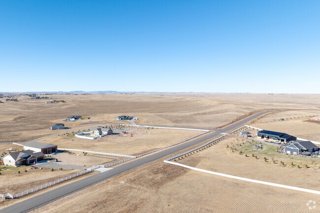 An aerial view of the Ranchettes neighborhood, showcasing its spacious, serene layout.