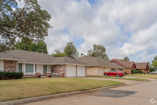 Ranch-style homes with brick or stone exteriors from the 1960s are common in Camelot Bel-Aire.
