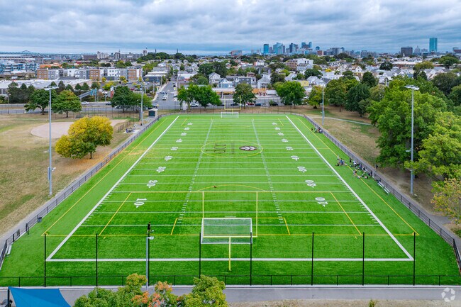 The large recreational field used by locals and Somerville students is in Foss Park.