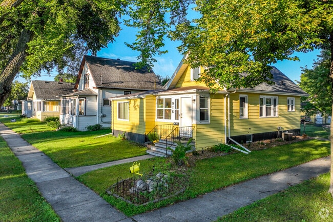 A row of colorful homes in the Horace Mann neighborhood.