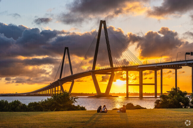 Enjoy harbor views and stunning sunsets with friends by the Ravenel Bridge in Charleston.