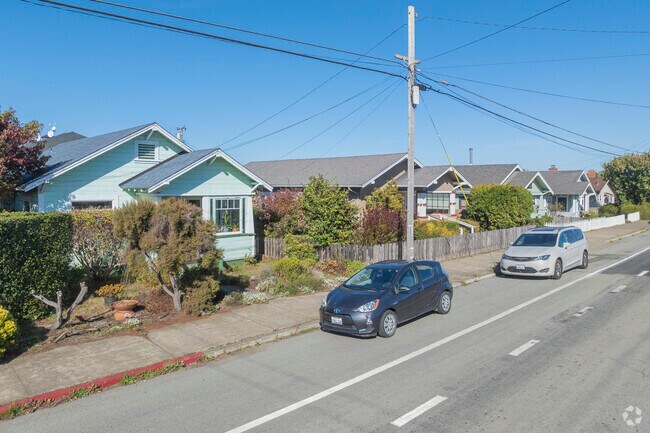 Many of the streets in central Fort Bragg are typical suburban streets with sidewalks and two lane roads.